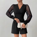 Mesh Panel Straight-Cut Shorts Jumpsuit