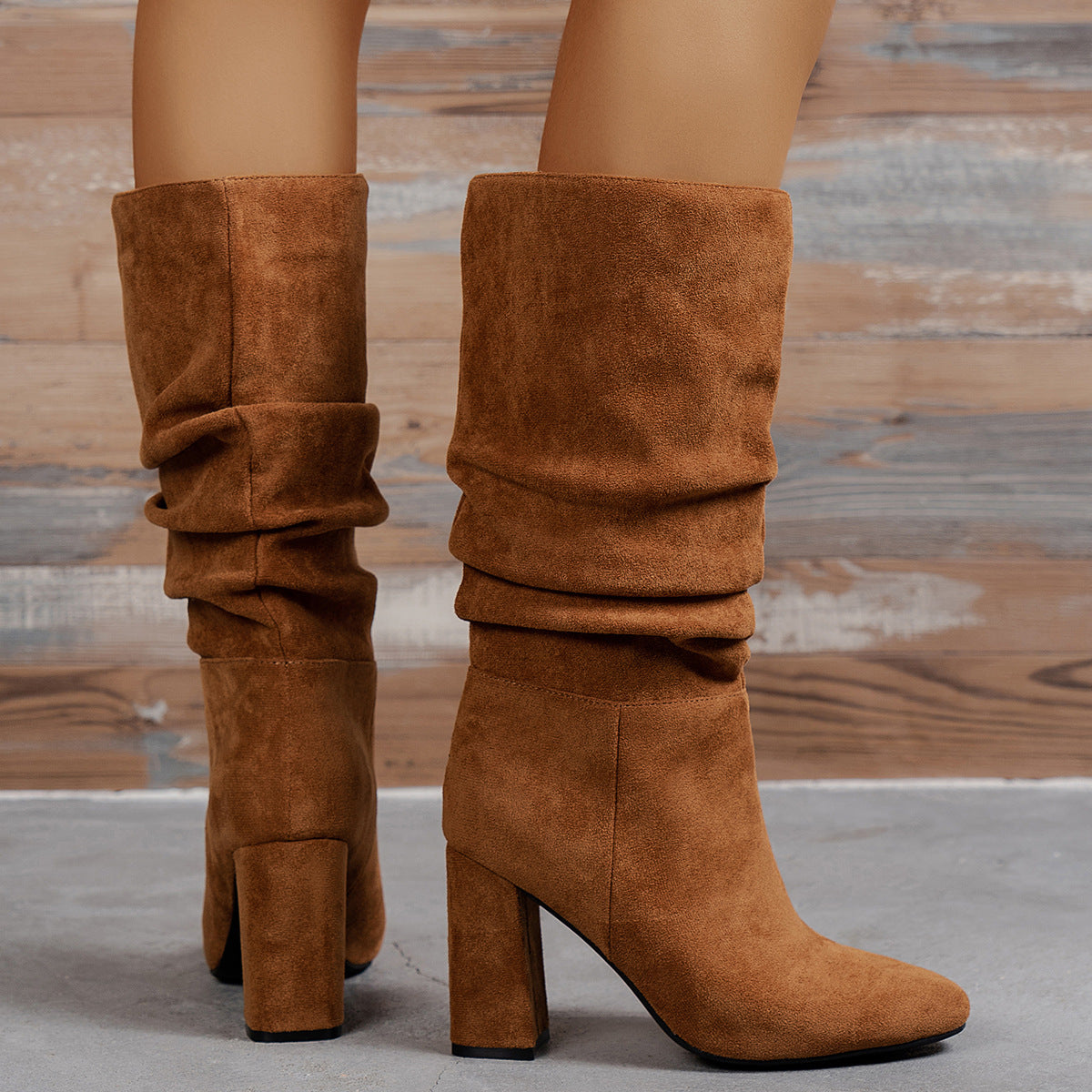 Suede High Square Heel Boots