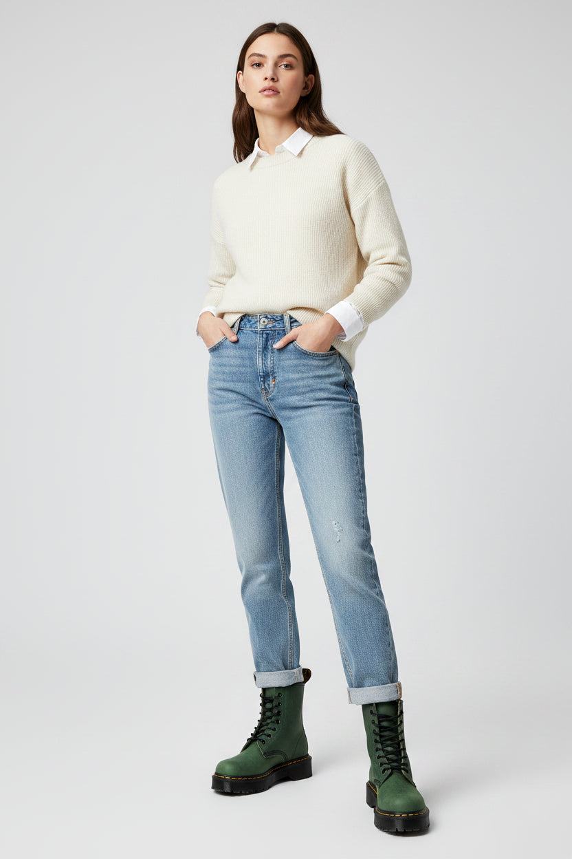 Full-Grain Leather Lace-Up Block Heel Boots