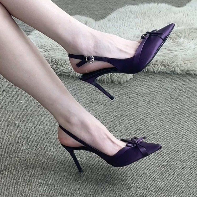 Satin Pointed Toe Stiletto Heel With Bow