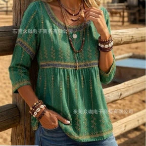 Three-quarter-length Sleeve Ruffled Top