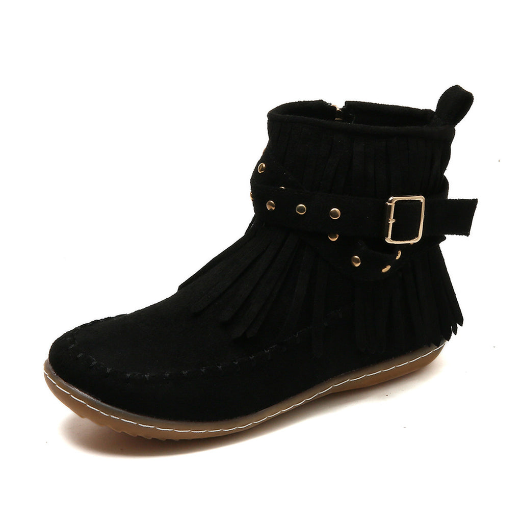 Fleece-Lined Flat Sole Tassel Footwear