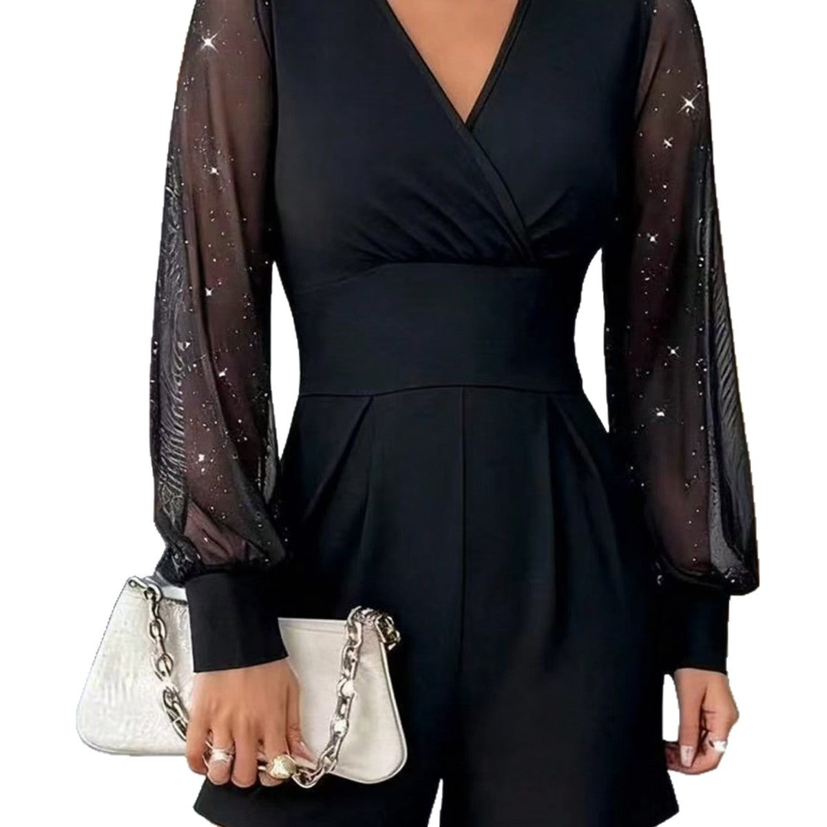 Mesh Panel Straight-Cut Shorts Jumpsuit