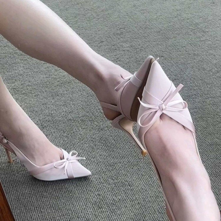Satin Pointed Toe Stiletto Heel With Bow