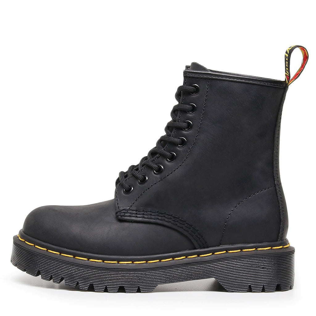 Full-Grain Leather Lace-Up Block Heel Boots
