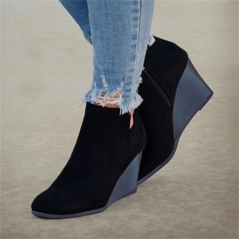 Suede Wedge Heel Ankle Boots