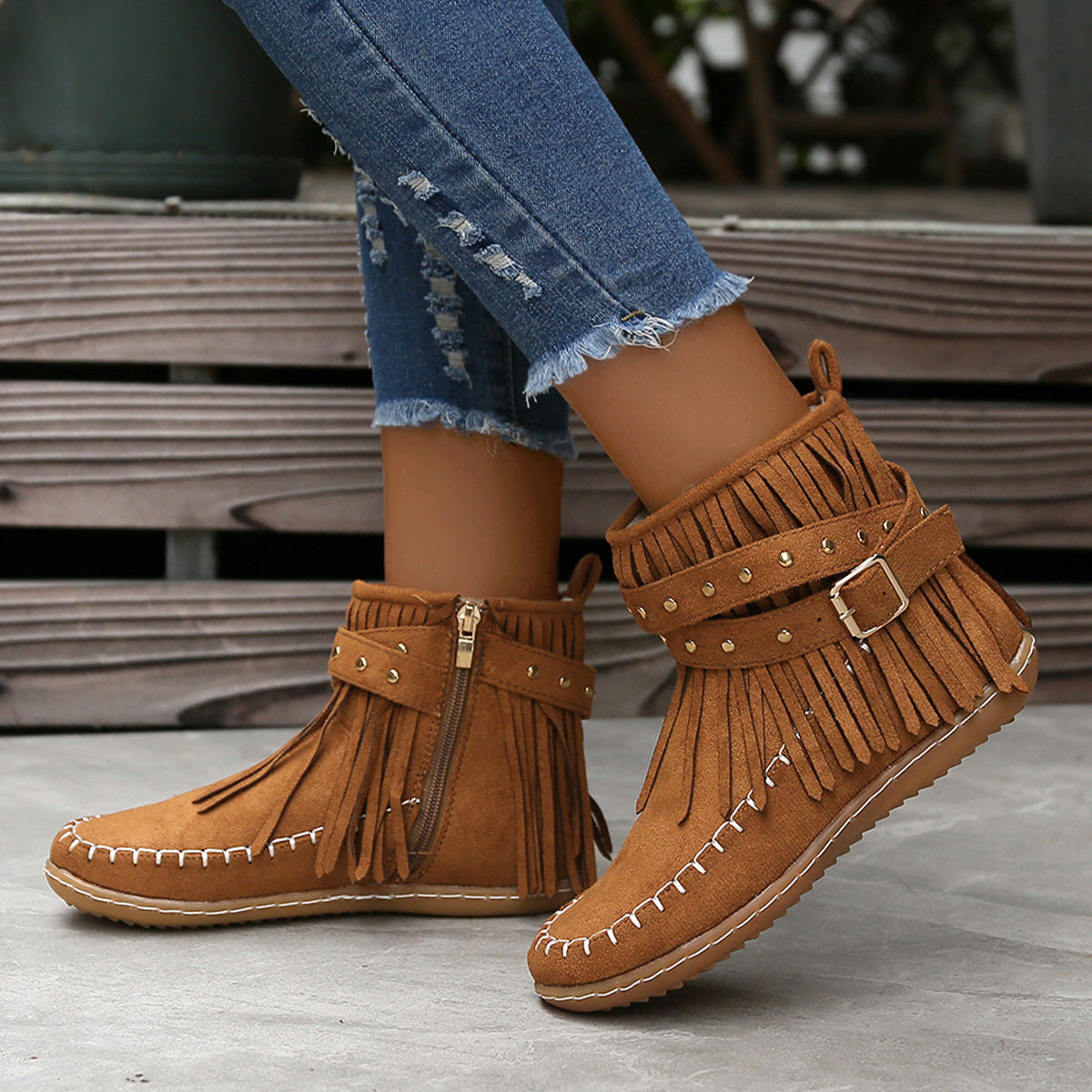 Fleece-Lined Flat Sole Tassel Footwear