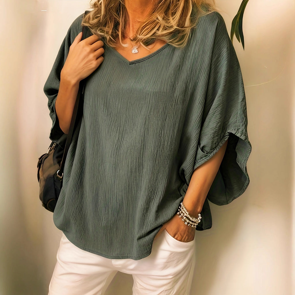 Batwing Cotton-Linen Blouse