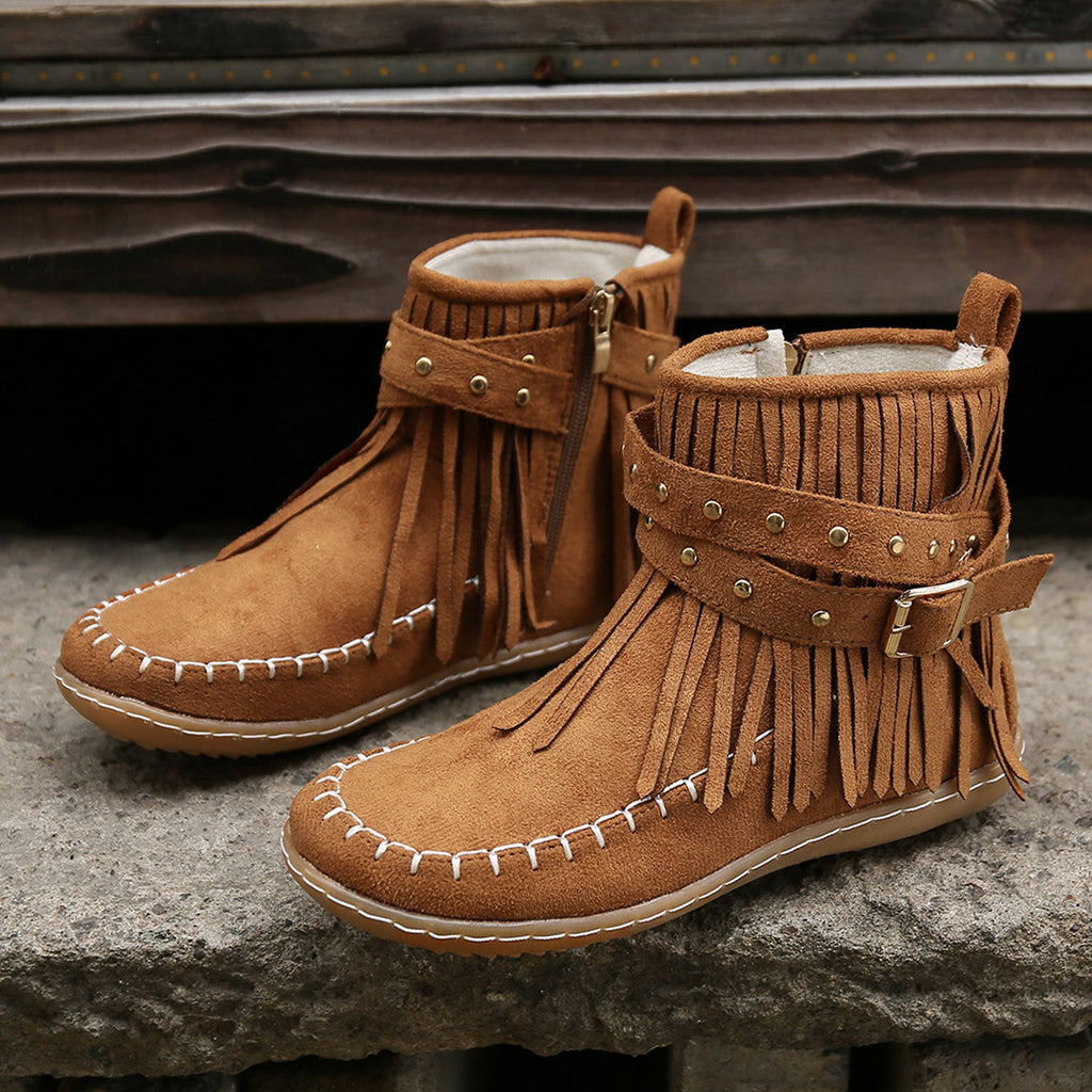 Fleece-Lined Flat Sole Tassel Footwear