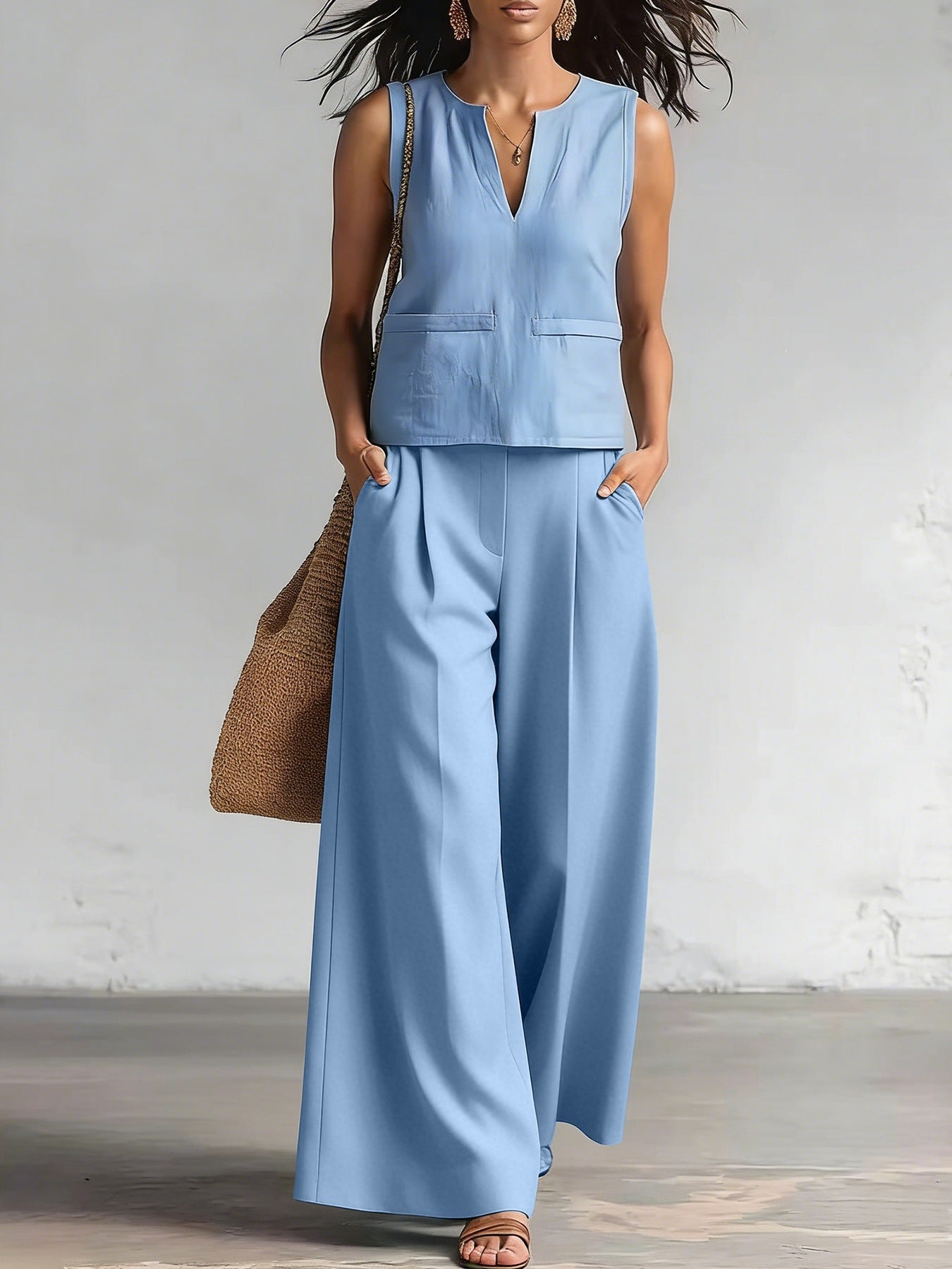 Vest And Wide-leg Pants Set