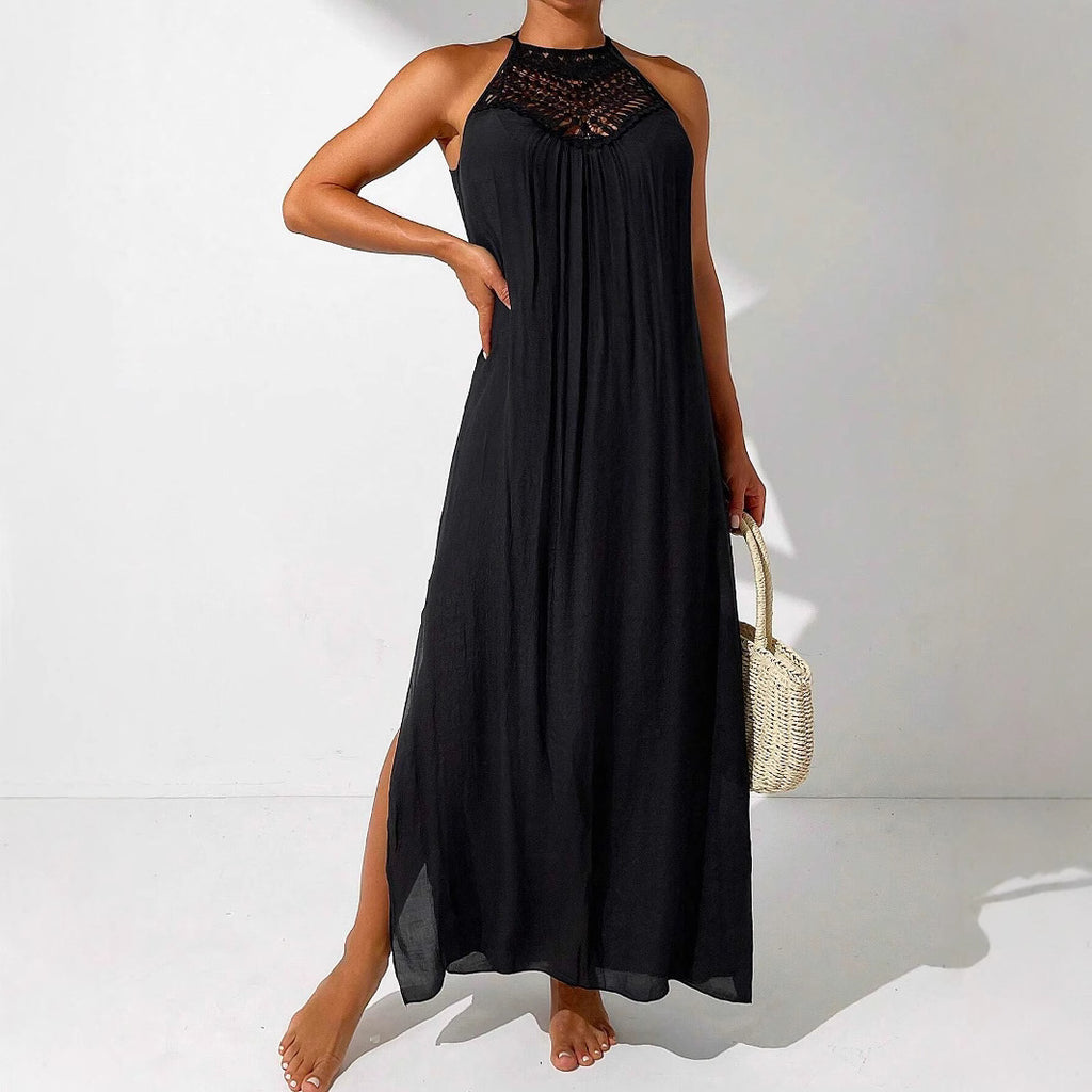 Hollow-Out Lace Halter-neck Long Dress