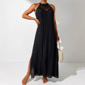 Hollow-Out Lace Halter-neck Long Dress