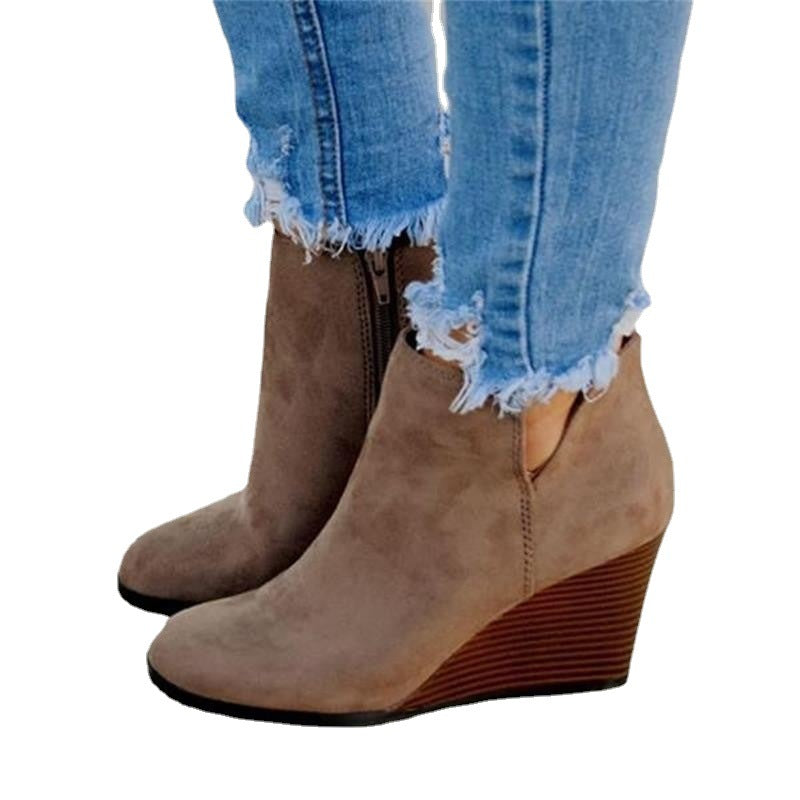 Suede Wedge Heel Ankle Boots
