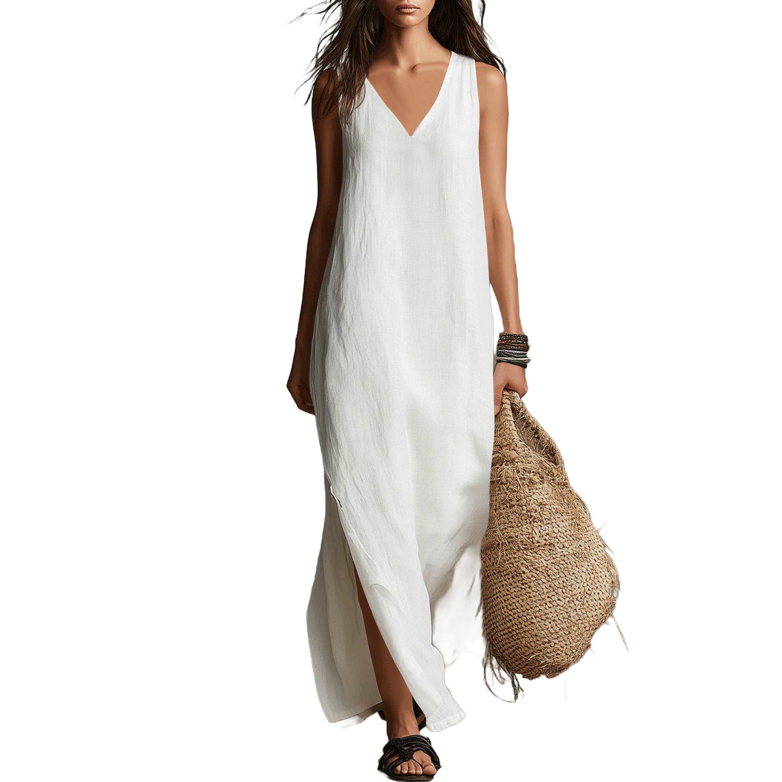 Sleeveless Cotton-Linen Long Dress