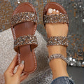 Rhinestone Double-Band Flat Slides