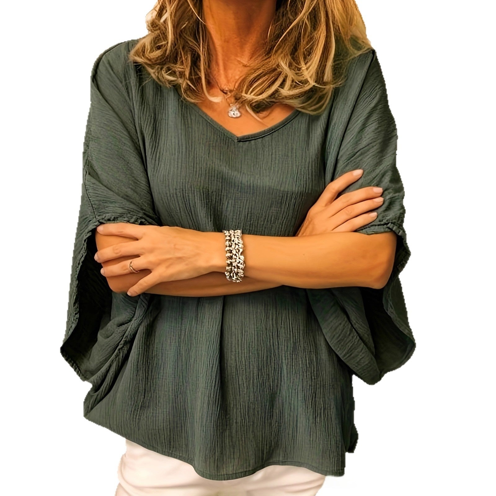 Batwing Cotton-Linen Blouse