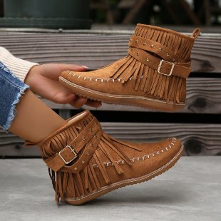 Fleece-Lined Flat Sole Tassel Footwear