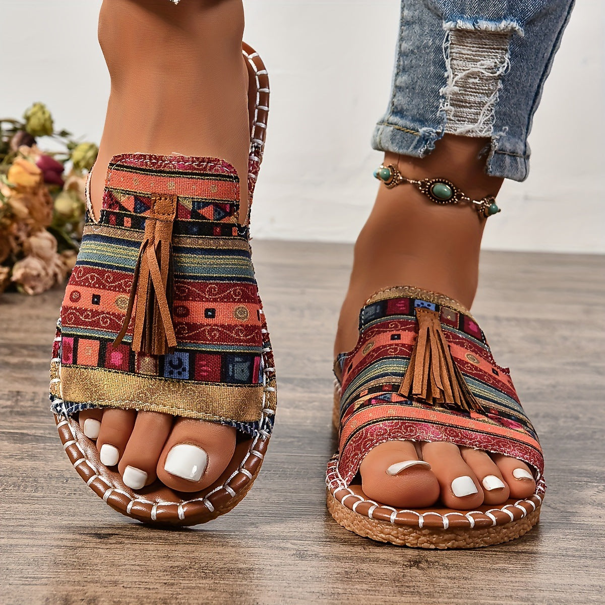 Embellished Flat Roman Sandals