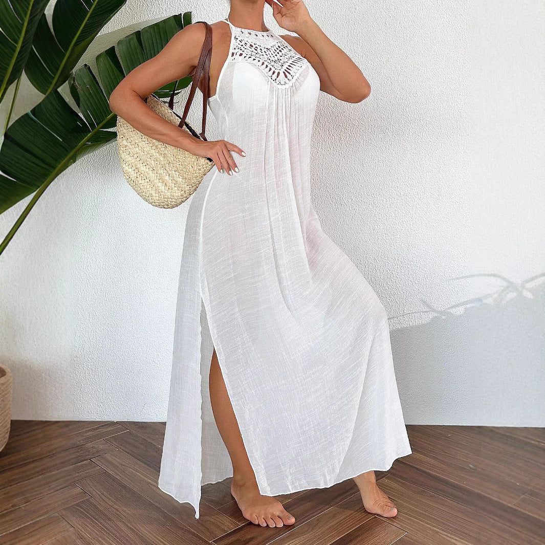 Hollow-Out Lace Halter-neck Long Dress