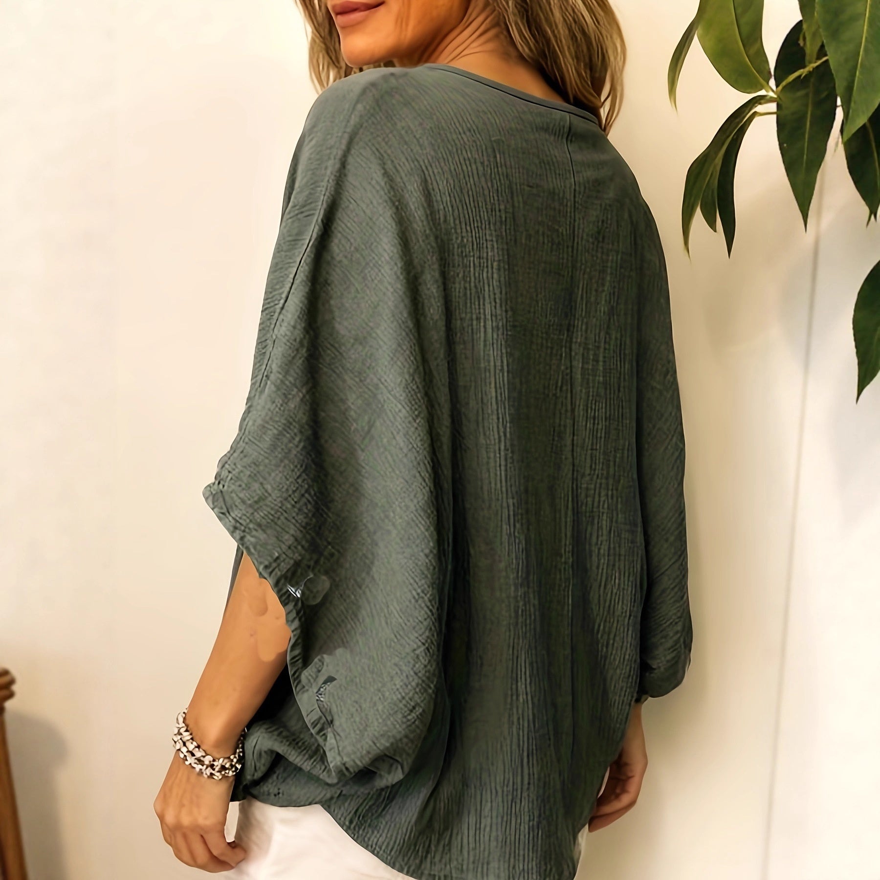 Batwing Cotton-Linen Blouse
