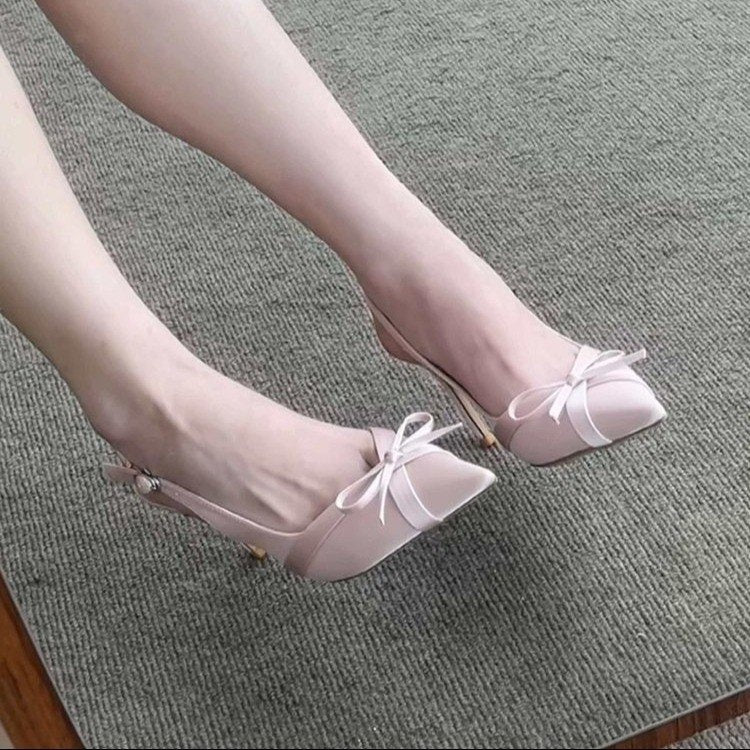 Satin Pointed Toe Stiletto Heel With Bow