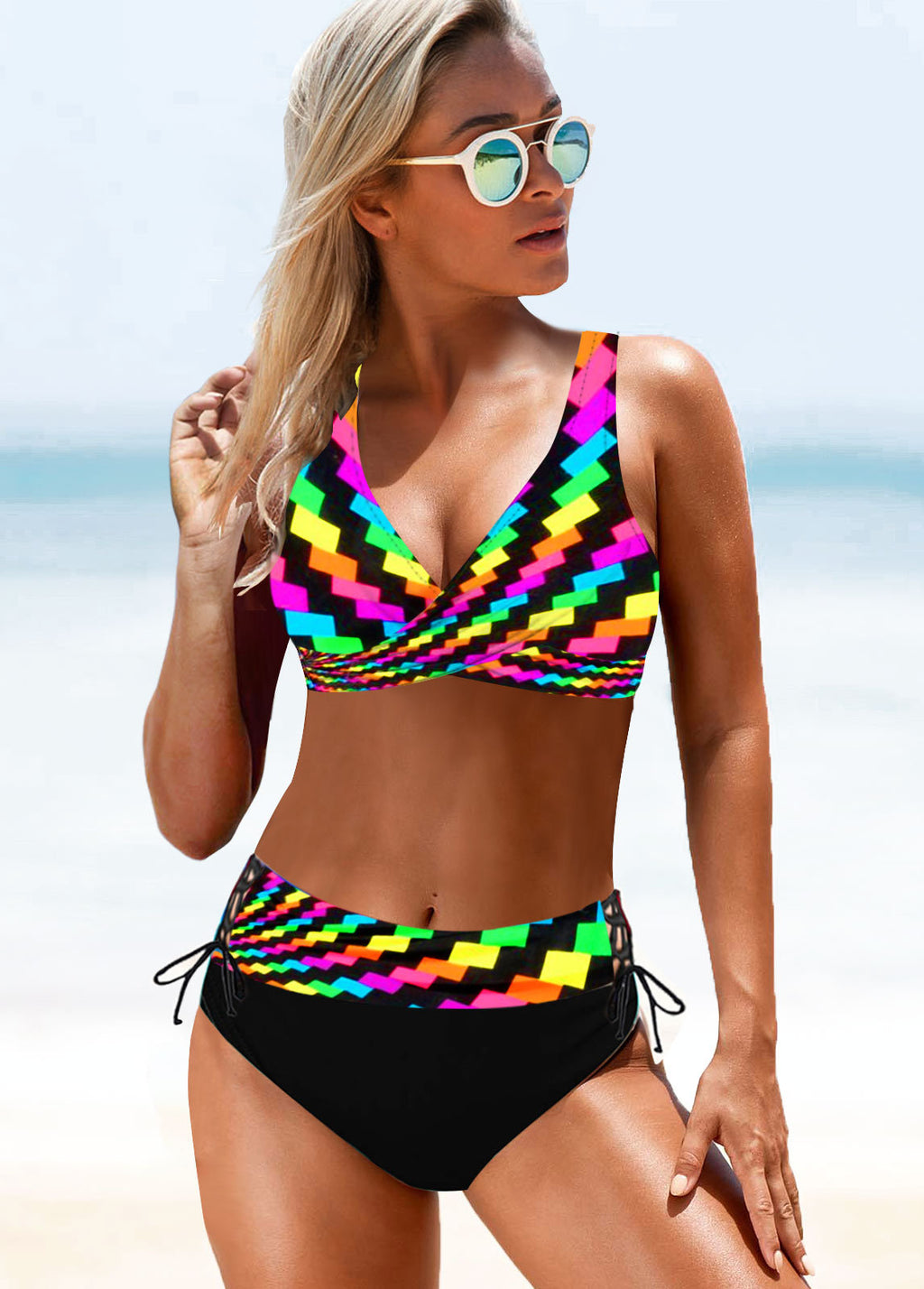High-Waist Lace-Up Bikini Swimsuit