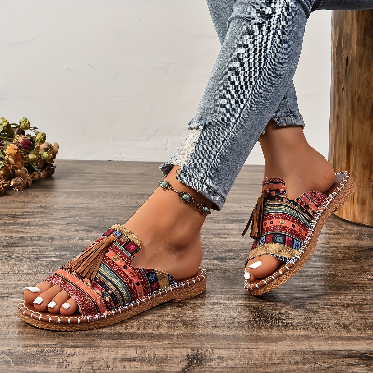 Embellished Flat Roman Sandals