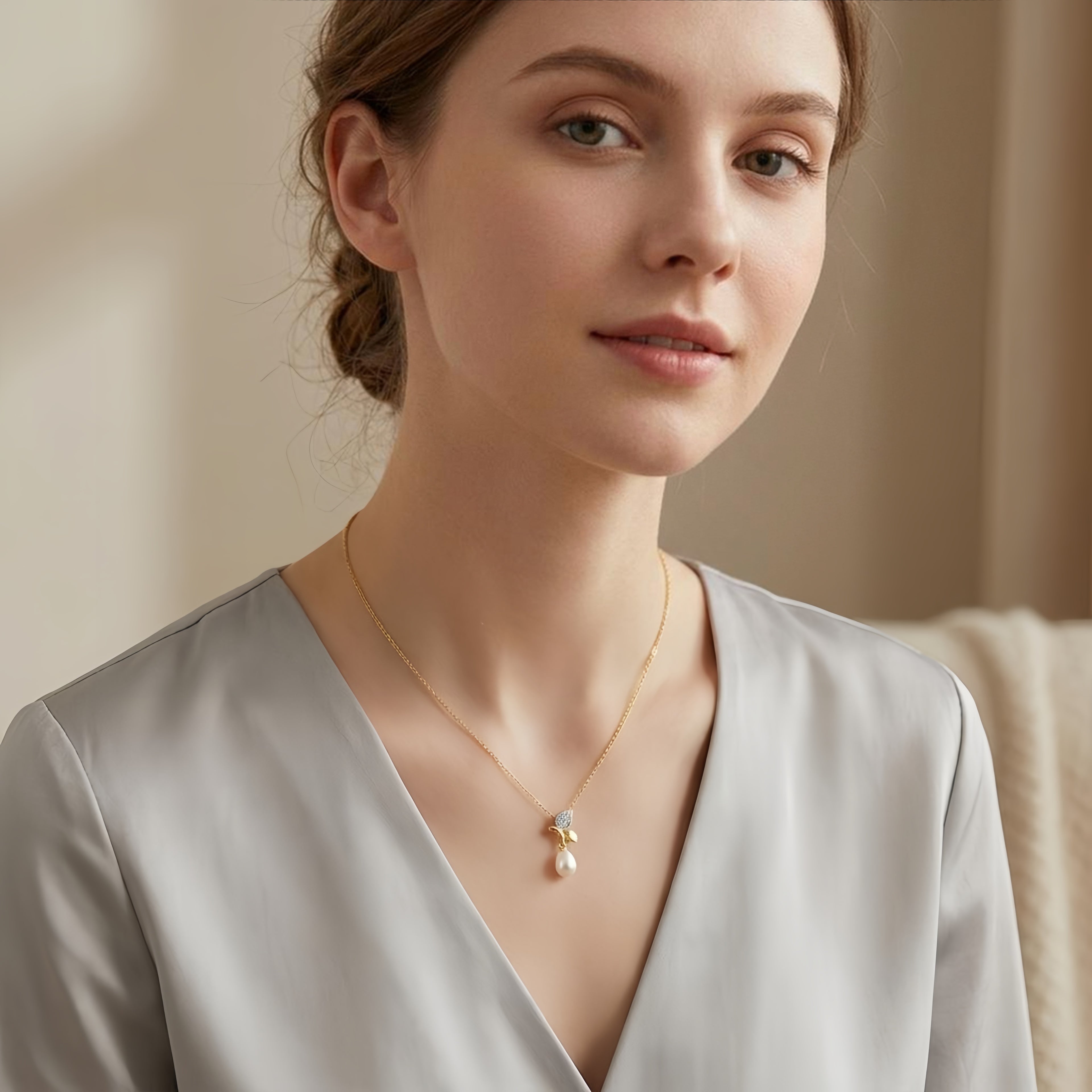 Sterling Silver Floral Pearl Drop Necklace