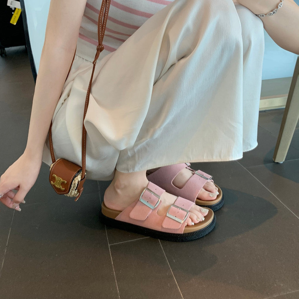 Buckle Strap Microfiber Sandal