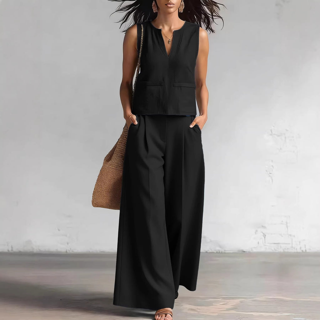 Vest And Wide-leg Pants Set