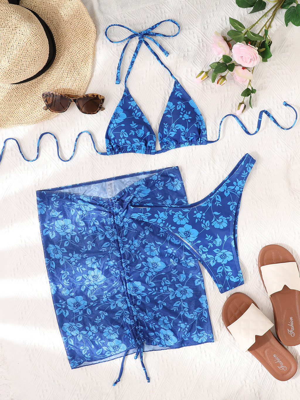 Printed 3-Piece Swimsuit Set with Skirt