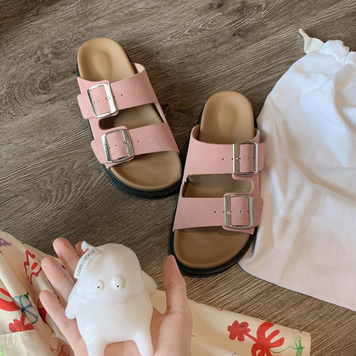 Buckle Strap Microfiber Sandal