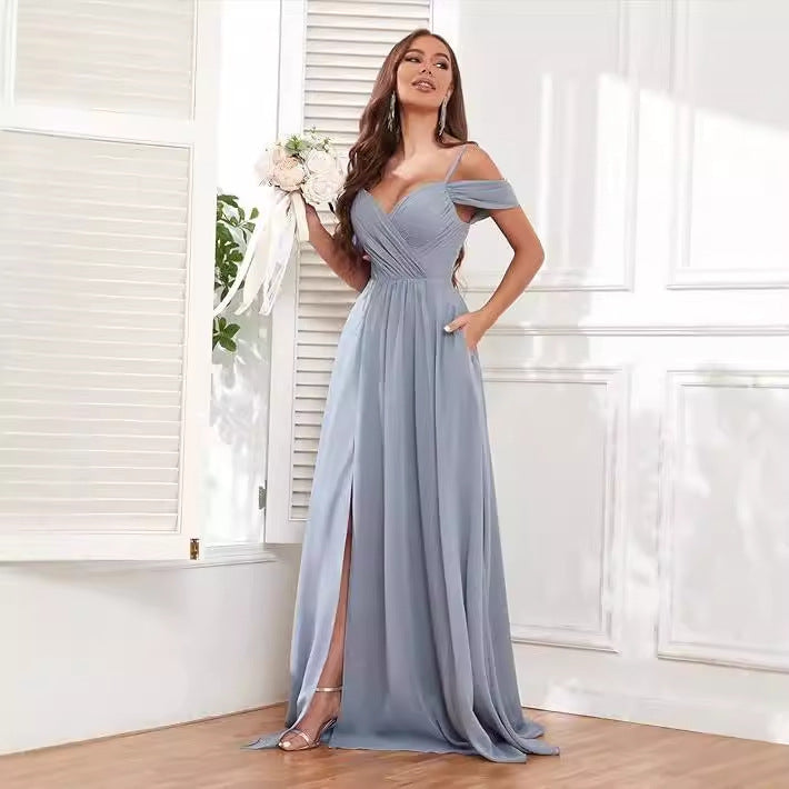 Off-the-shoulder Flowy Bridesmaid Dress