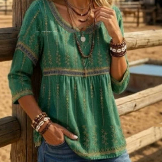 Three-quarter-length Sleeve Ruffled Top