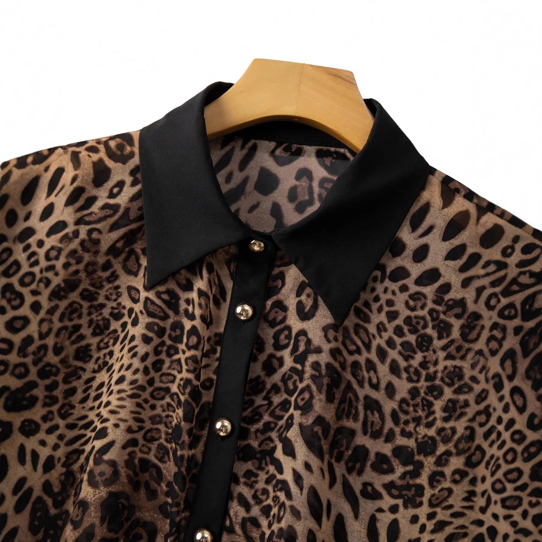 Leopard-Print Loose Button-Up Blouse