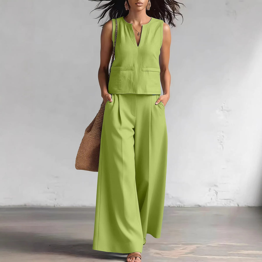 Vest And Wide-leg Pants Set