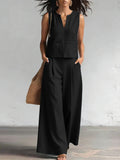 Vest And Wide-leg Pants Set