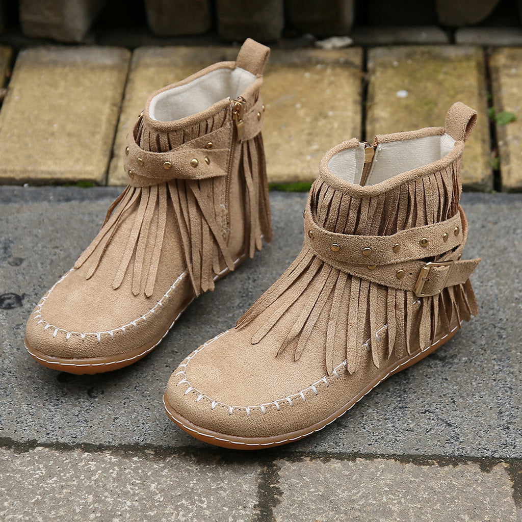 Fleece-Lined Flat Sole Tassel Footwear