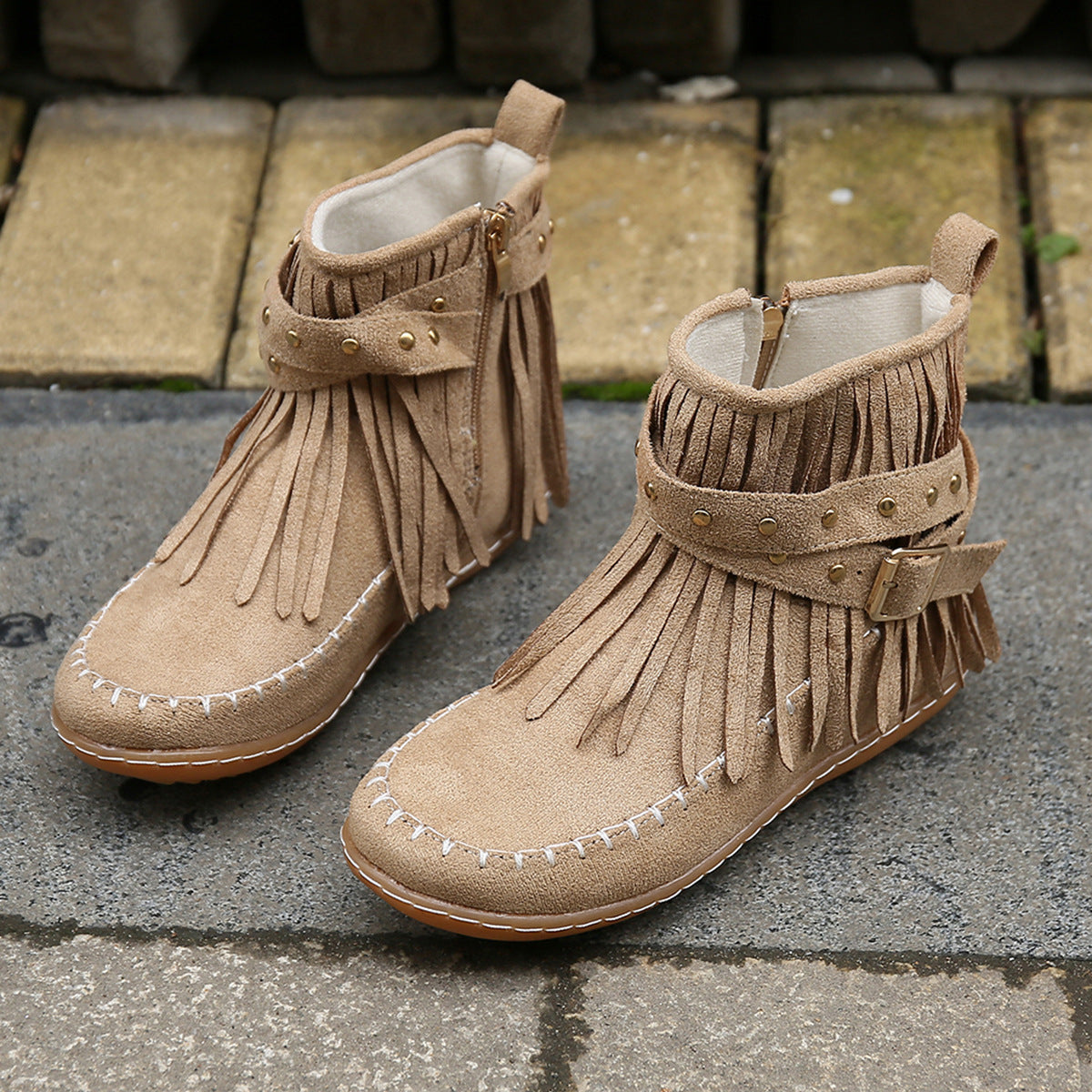 Fleece-Lined Flat Sole Tassel Footwear