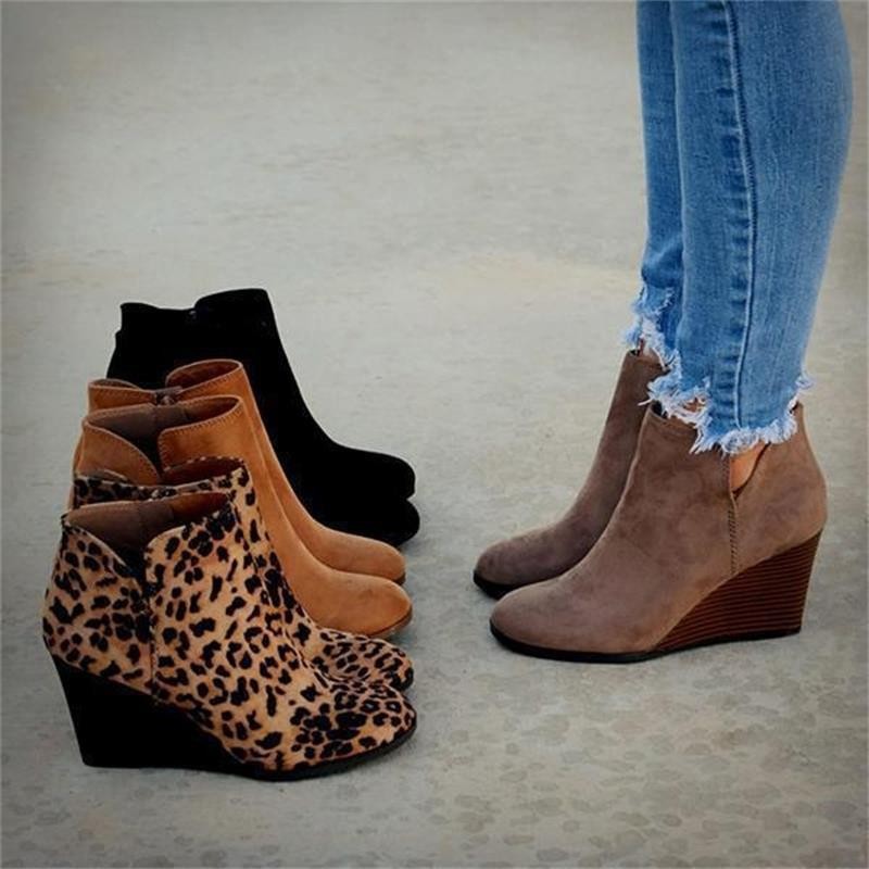Suede Wedge Heel Ankle Boots