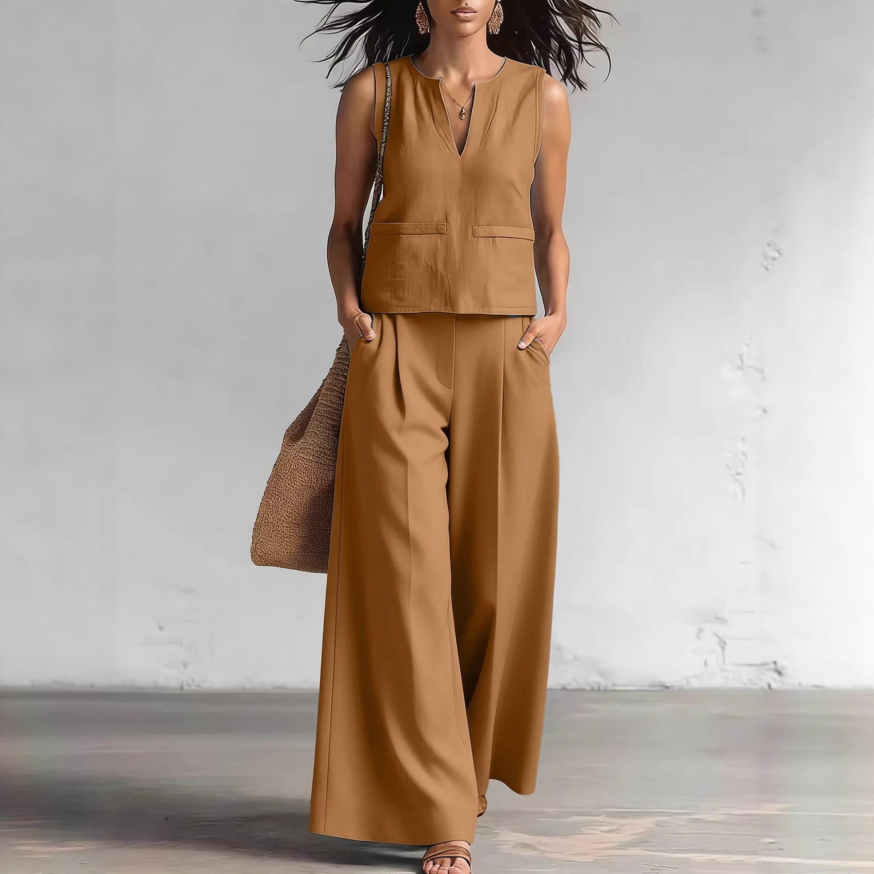 Vest And Wide-leg Pants Set