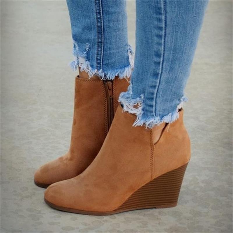 Suede Wedge Heel Ankle Boots